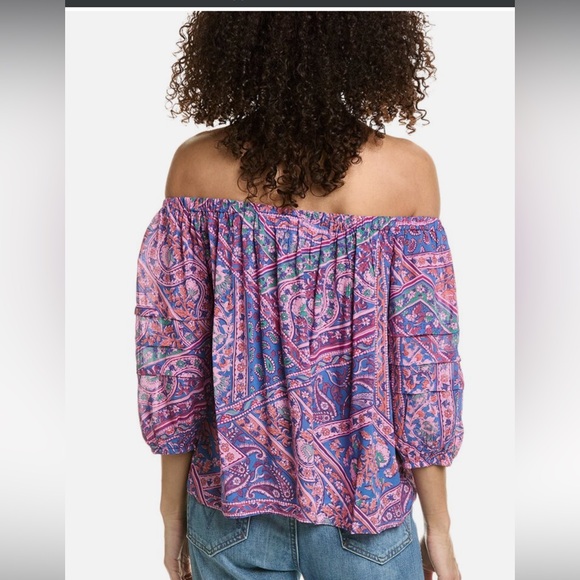NWT ba&sh Fenji Off the‎ Shoulder Top in Blue Size Large - Picture 2 of 9
